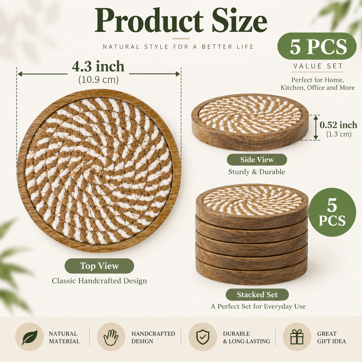 Marlow Woven Wood Coasters – Set of 5