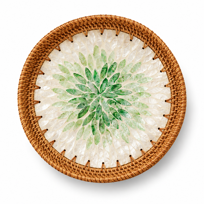 Maris Shell Mosaic Rattan Serving Tray