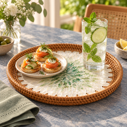 Maris Shell Mosaic Rattan Serving Tray