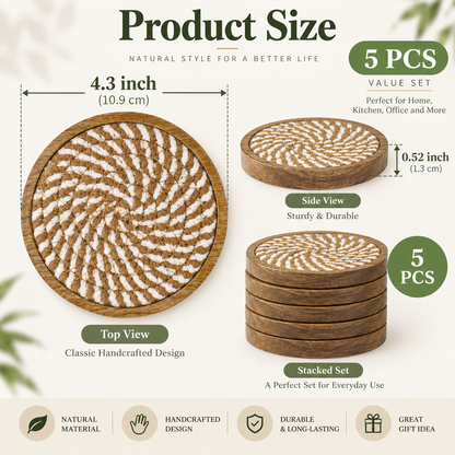 Marlow Woven Wood Coasters – Set of 5