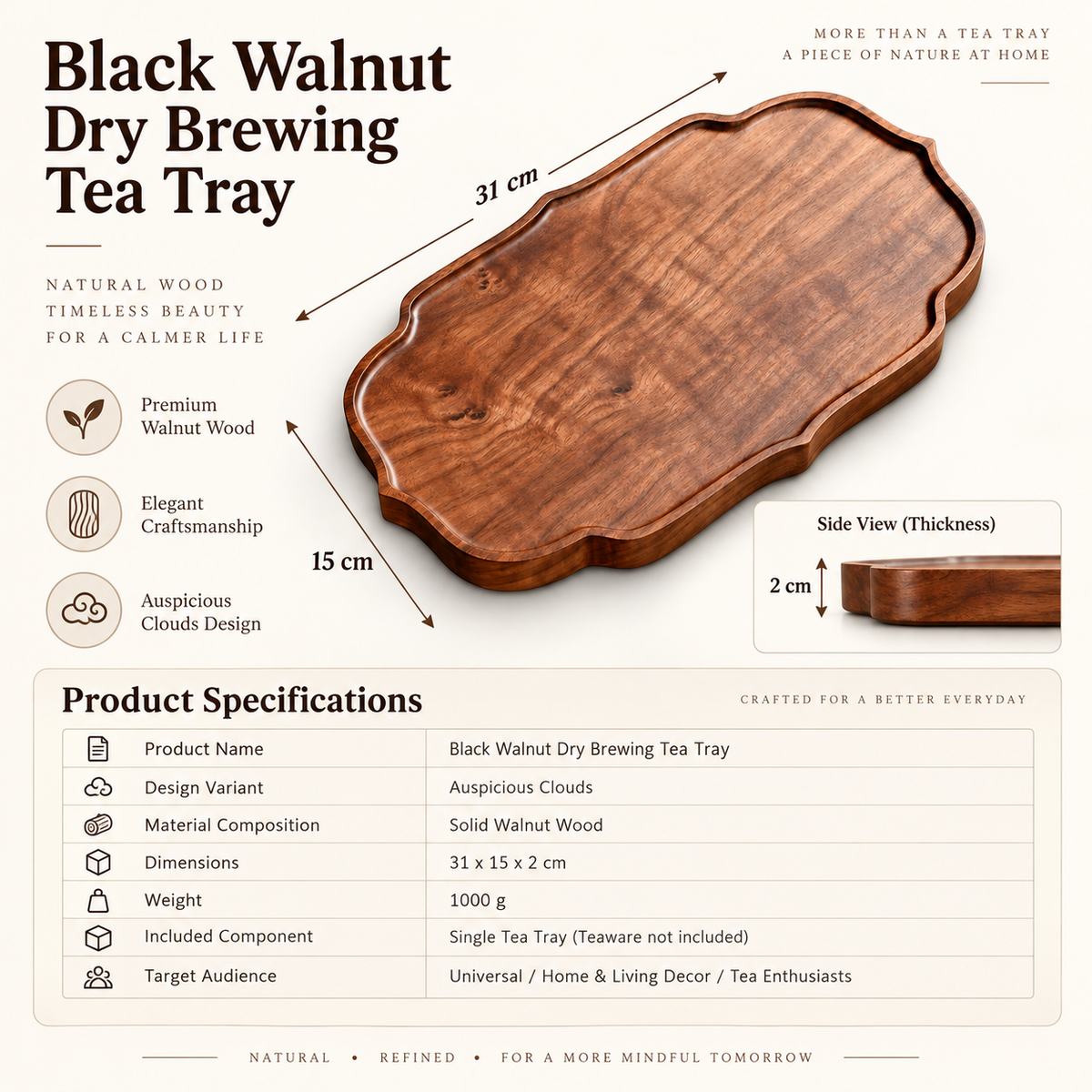 Elowen Scalloped Walnut Serving Tray