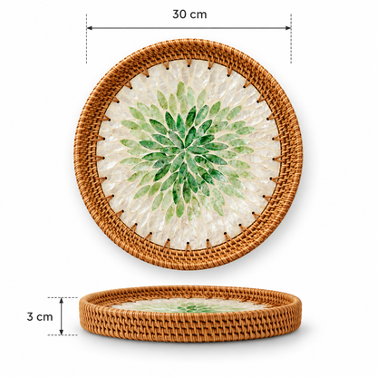 Maris Shell Mosaic Rattan Serving Tray